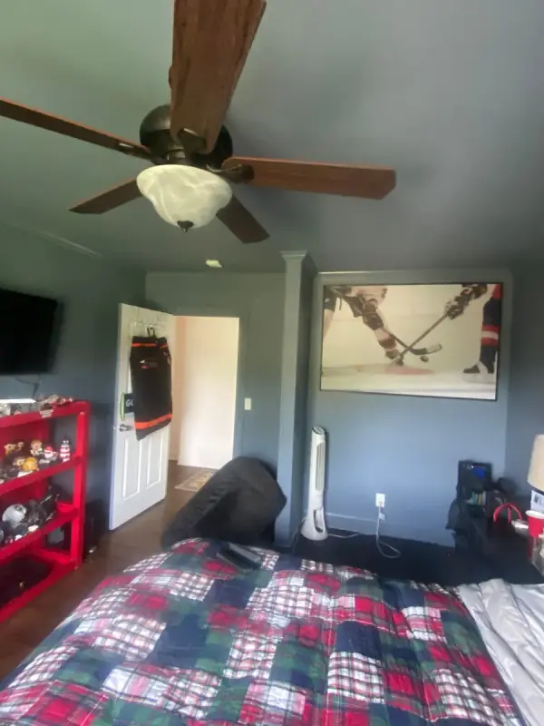 Bedroom with gray walls and a ceiling fan, Brentwood, TN