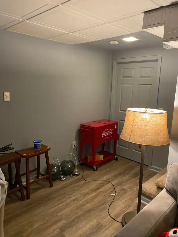 Basement room with gray walls and a white panel door, Brentwood, TN