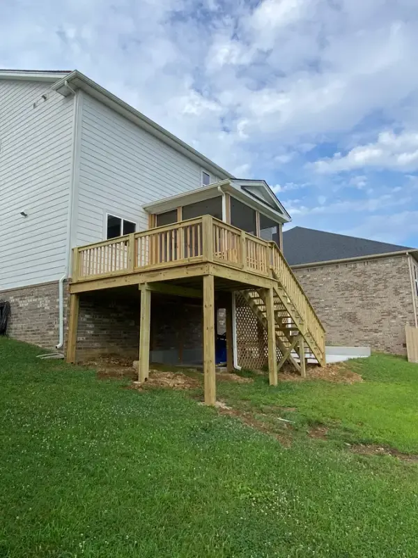 New bare-wood deck and stair on the back of a house, Bellevue, TN