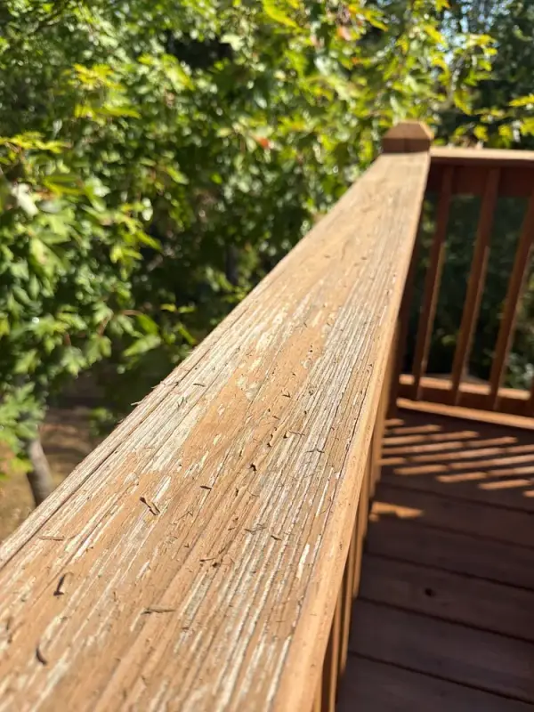 Close view of a stained top rail and balusters, Bellevue, TN