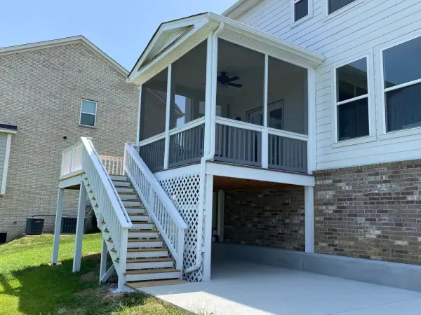 Deck, stair and screened porch with white rails and lattice, Bellevue, TN
