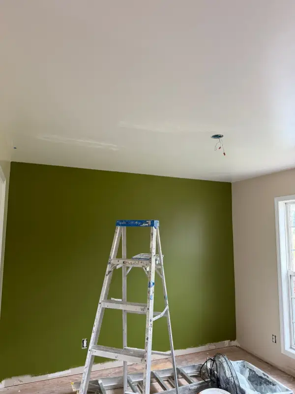 Olive green accent wall with a ladder in front, Pleasant View, TN