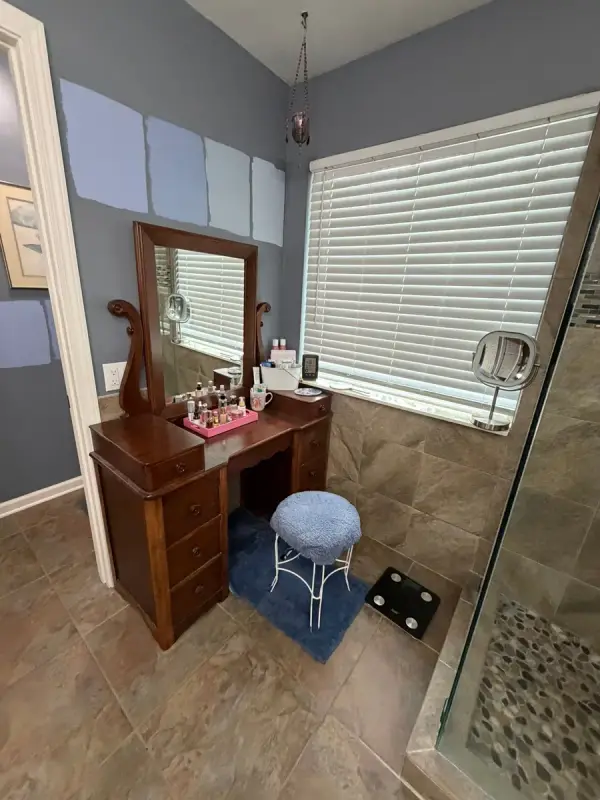 Bathroom with paint samples above a vanity, Brentwood, TN