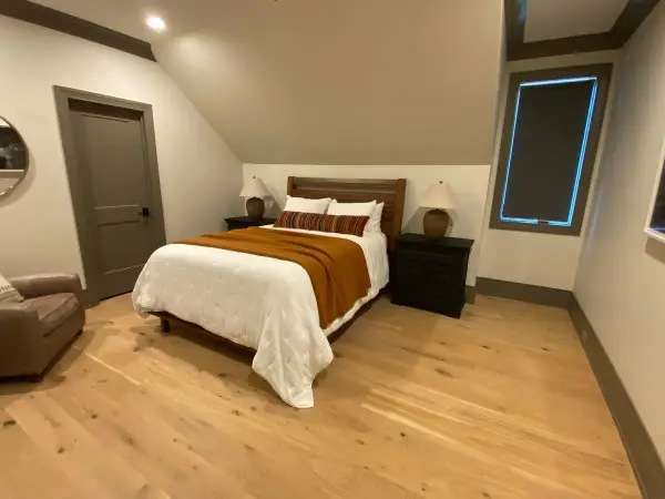 Bedroom with white walls and dark greige door and trim, Belle Meade, TN