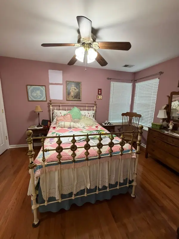 Dusty rose bedroom with ceiling fan, Brentwood, TN