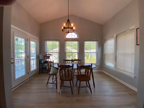 Vaulted breakfast room with light gray walls and chandelier, Bellevue, TN