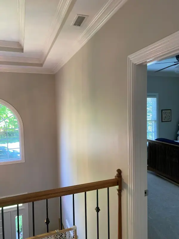 Upstairs landing with stepped crown and arched window, Brentwood, TN