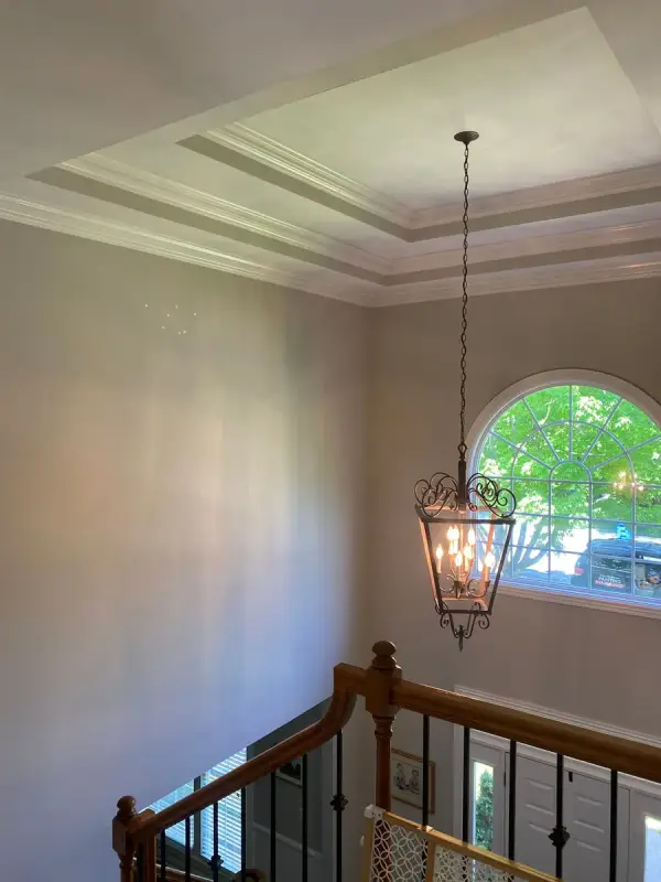 Tray ceiling with stepped crown over a stair landing, Brentwood, TN