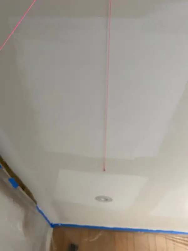 White ceiling mid-coat with blue tape along paneling, Franklin, TN