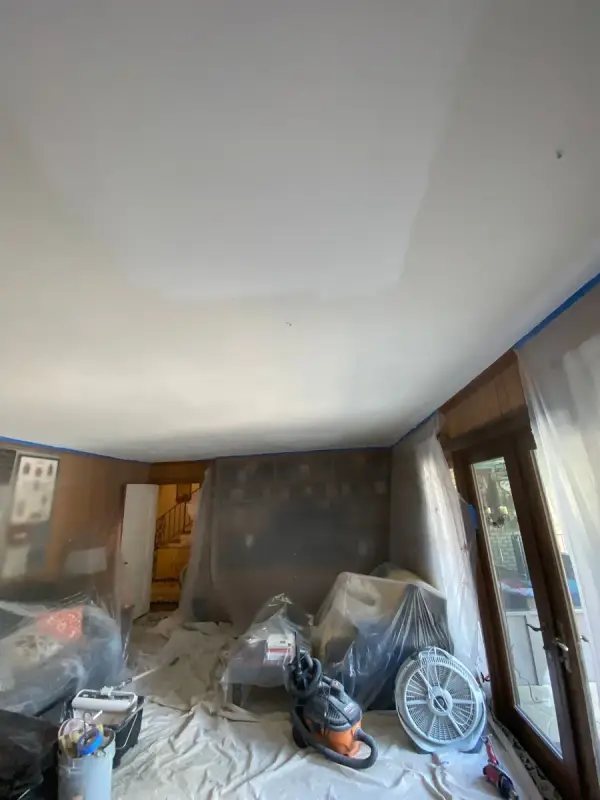 Ceiling being painted over a room covered in plastic, Franklin, TN