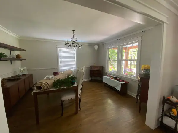 Dining room with white chair rail seen from the doorway, Fairview, TN
