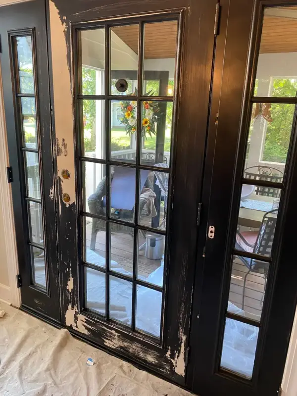 French door with old finish sanded and chipping, Bellevue, TN