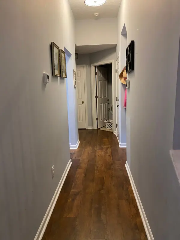 Narrow hall with light gray walls and white baseboards, Bellevue, TN