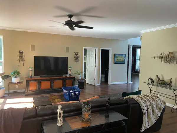Tan living room with white crown and doors, Bellevue, TN