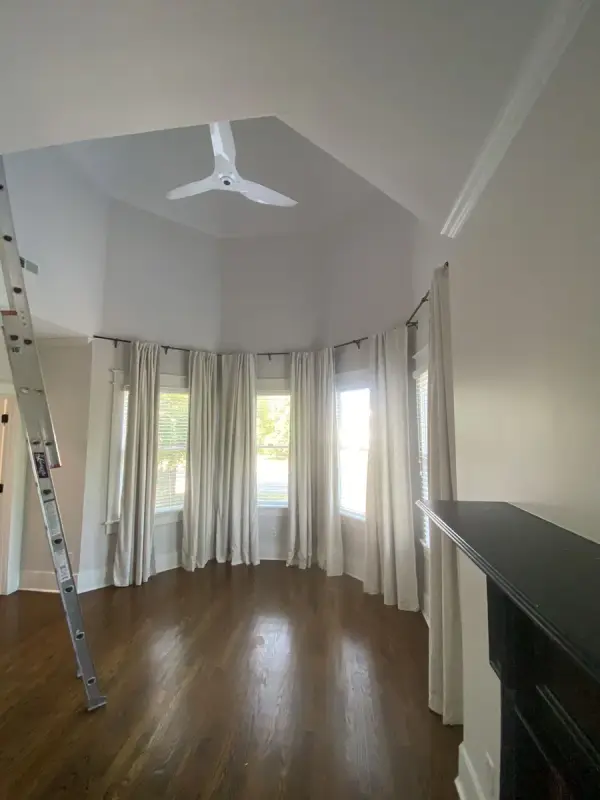 Bay-window room with tray ceiling, ladder against the wall, Brentwood, TN