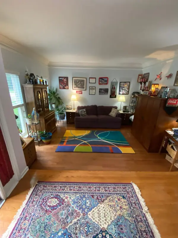 Living room with white crown, wide view, Brentwood, TN
