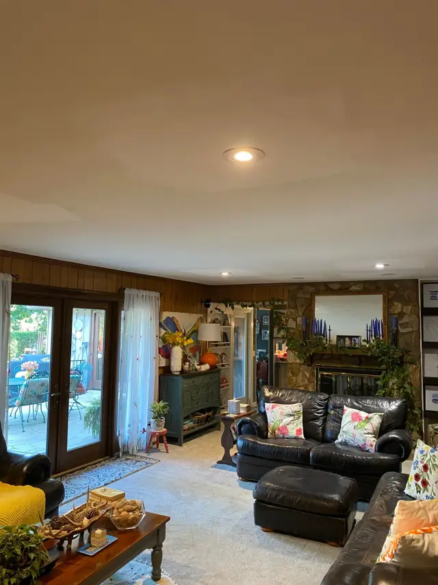 Paneled den with a fresh white ceiling and recessed lights, Franklin, TN