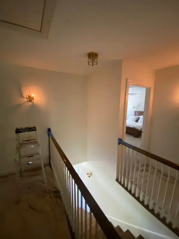 Upstairs landing over the stair with a ladder, floor covered, Bellevue, TN