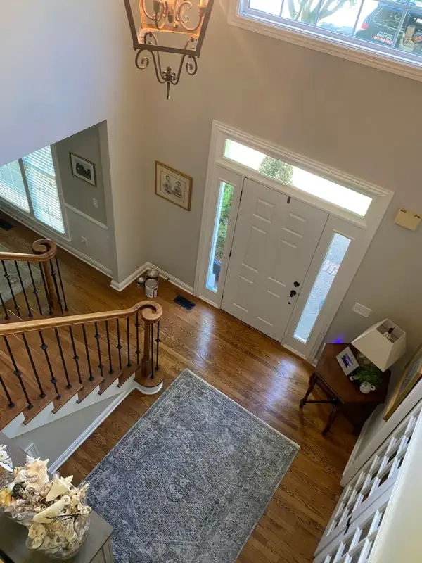 Two-story foyer with white front door, sidelights and transom, Brentwood, TN
