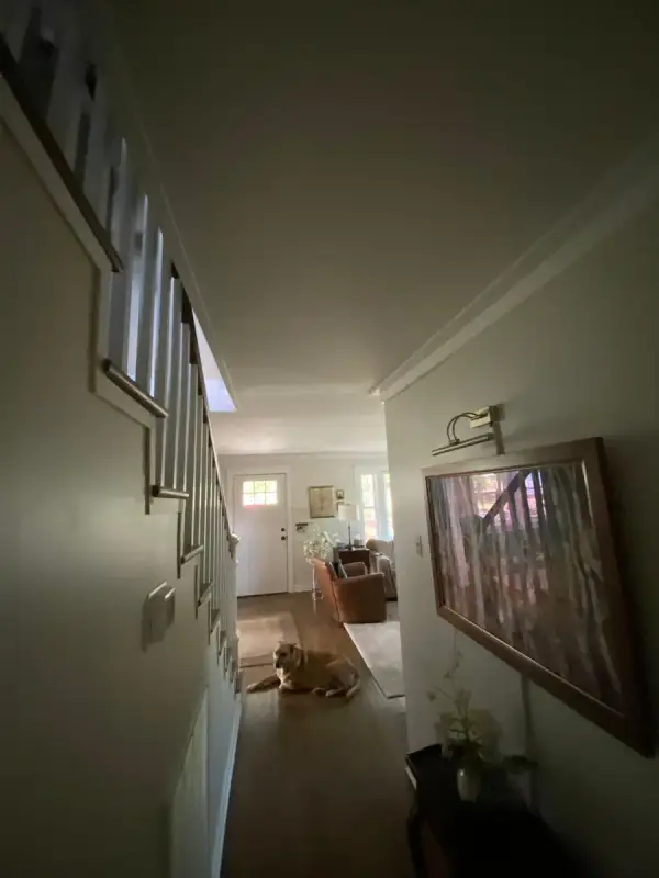 Stair hall with white spindles and crown molding, Fairview, TN