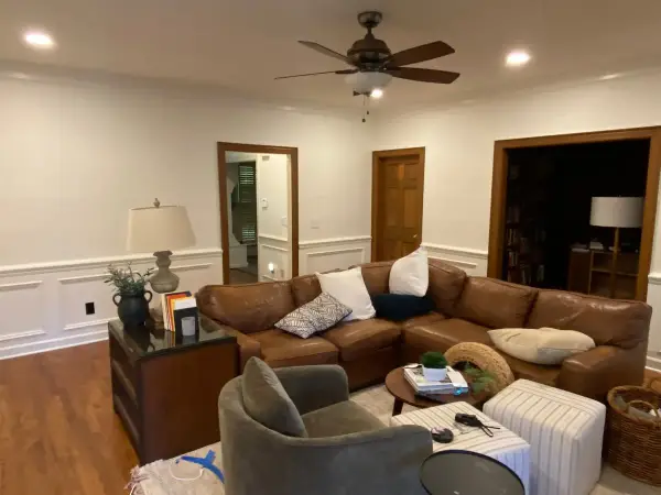White wainscoting and walls along the back of a family room, Brentwood, TN