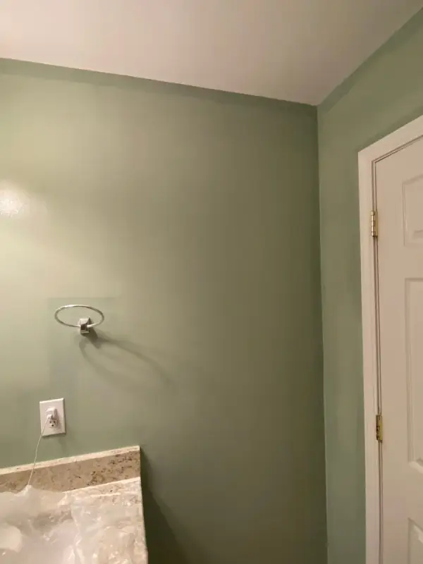 Sage green wall beside a white door and casing, Bellevue, TN
