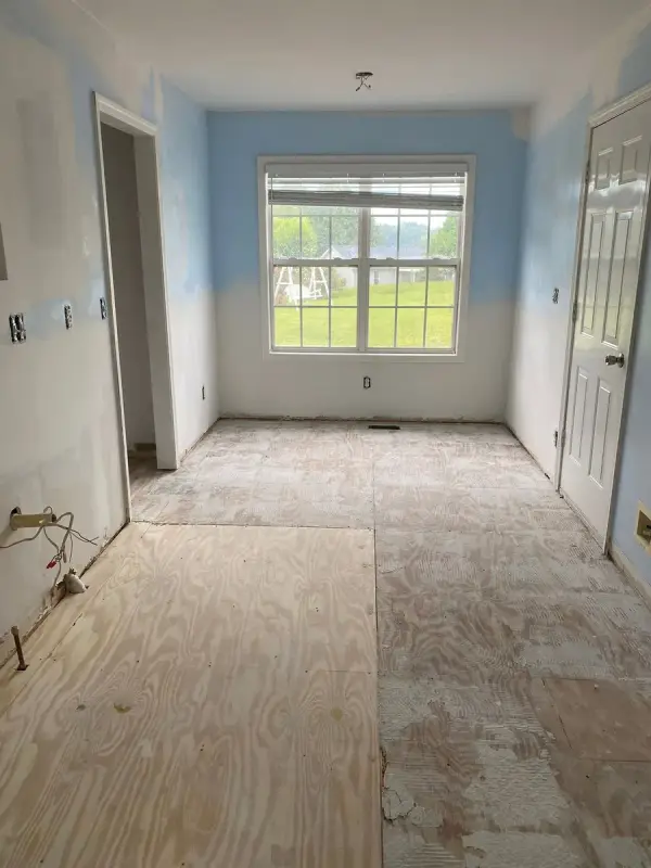Room with blue upper walls and white lower walls mid-coat, Pleasant View, TN