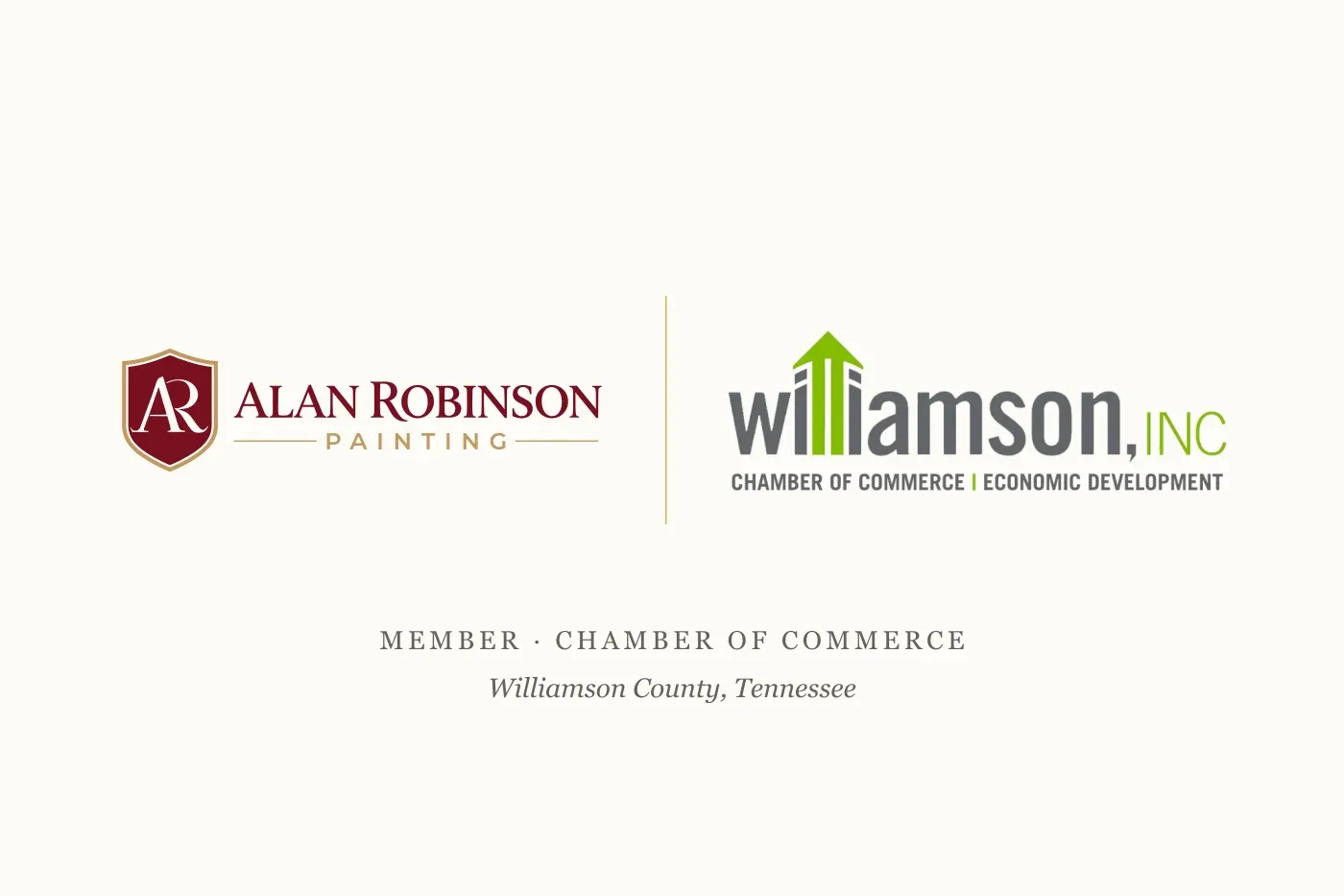 Alan Robinson Painting and Williamson County Chamber of Commerce logos side by side, marking our membership