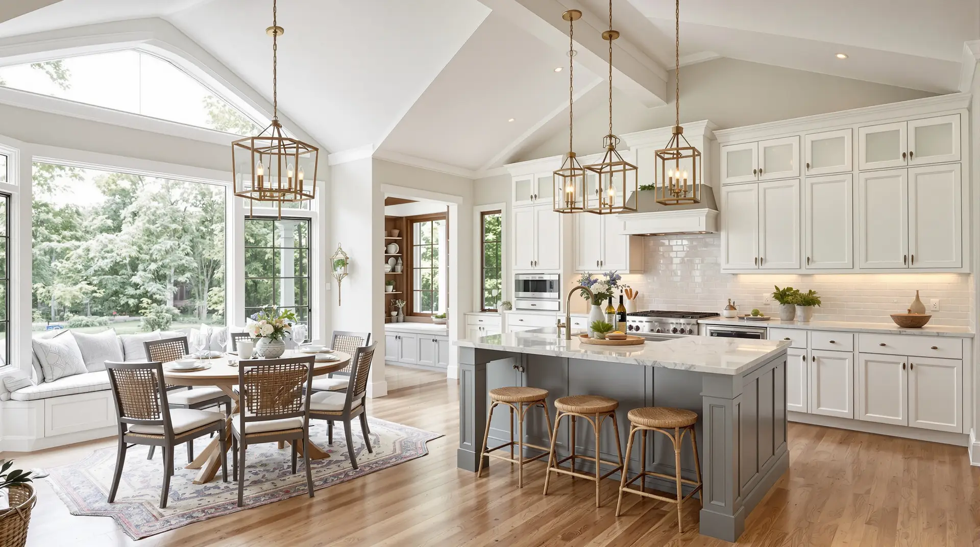 Luxury kitchen and dining area with freshly painted cabinets in a Brentwood, Tennessee home by Alan Robinson Painting
