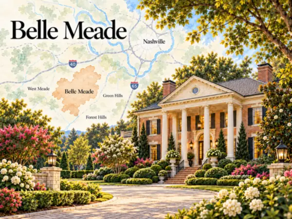 Illustrative watercolor map of Belle Meade, TN, for our Belle Meade house painters page