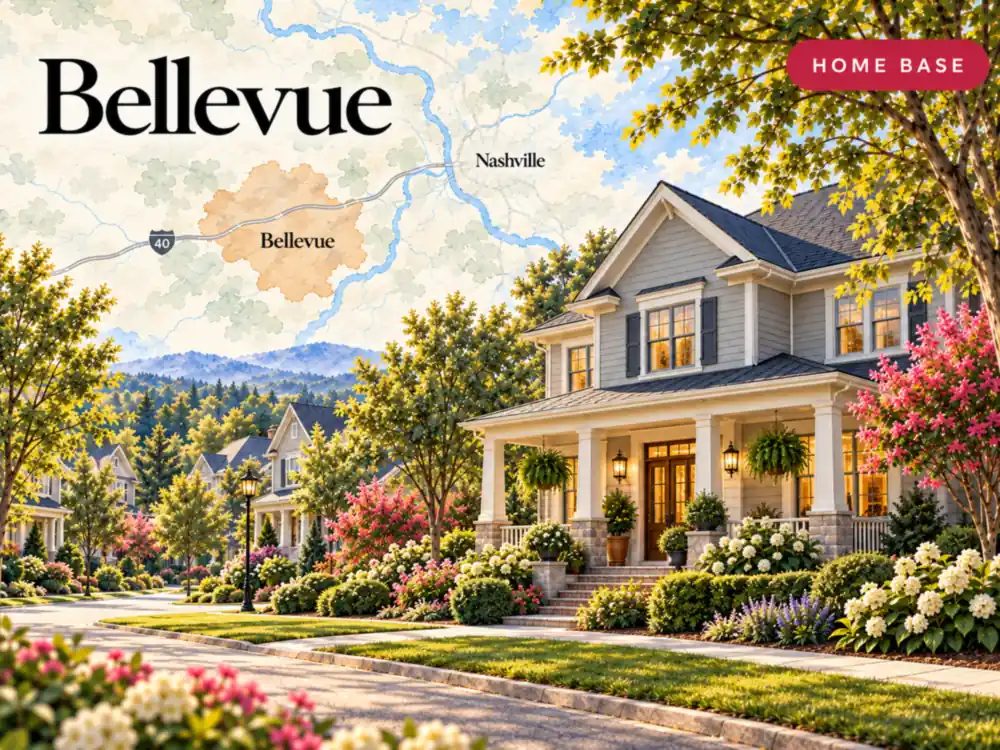 Illustrative watercolor map of Bellevue, TN, for our Bellevue house painters page