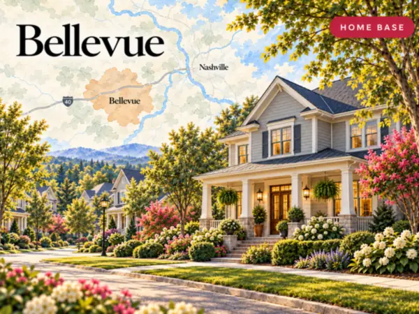 Illustrative watercolor map of Bellevue, TN, for our Bellevue house painters page