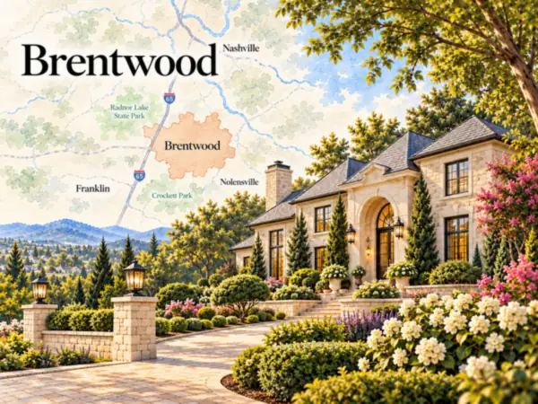 Illustrative watercolor map of Brentwood, TN, for our Brentwood house painters page