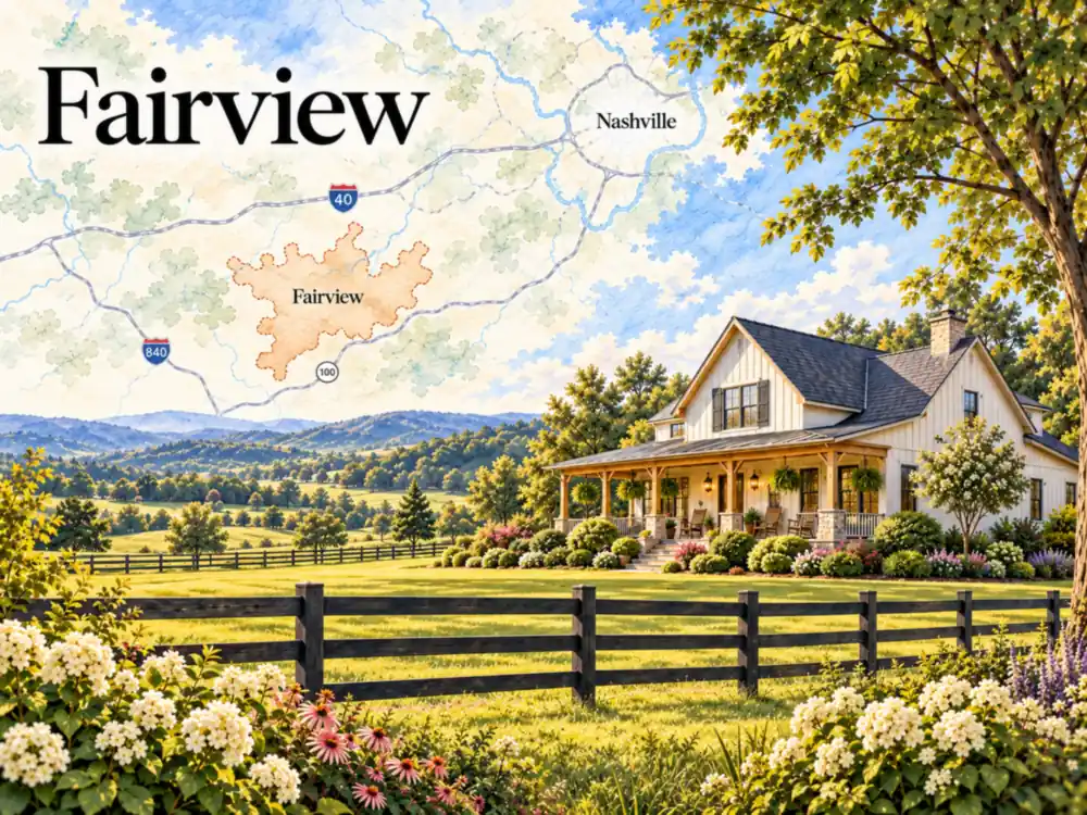 Illustrative watercolor map of Fairview, TN, for our Fairview house painters page