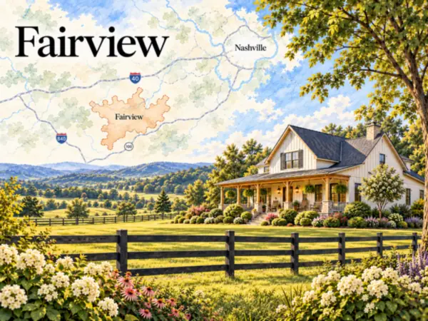 Illustrative watercolor map of Fairview, TN, for our Fairview house painters page