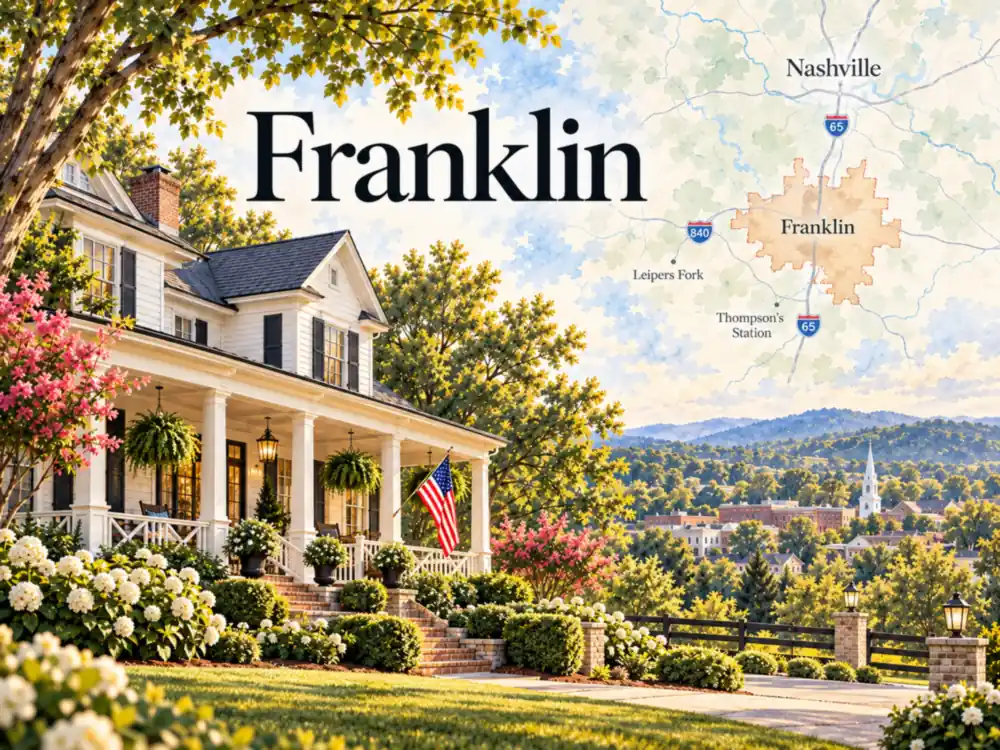 Illustrative watercolor map of Franklin, TN, for our Franklin house painters page