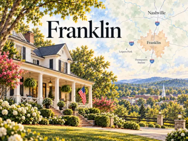 Illustrative watercolor map of Franklin, TN, for our Franklin house painters page