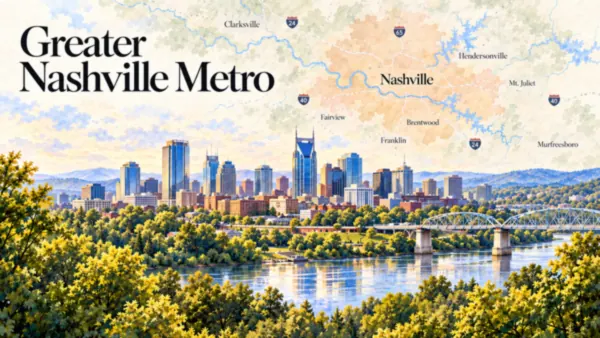 Illustrative watercolor of the Nashville skyline, for our Nashville house painters page