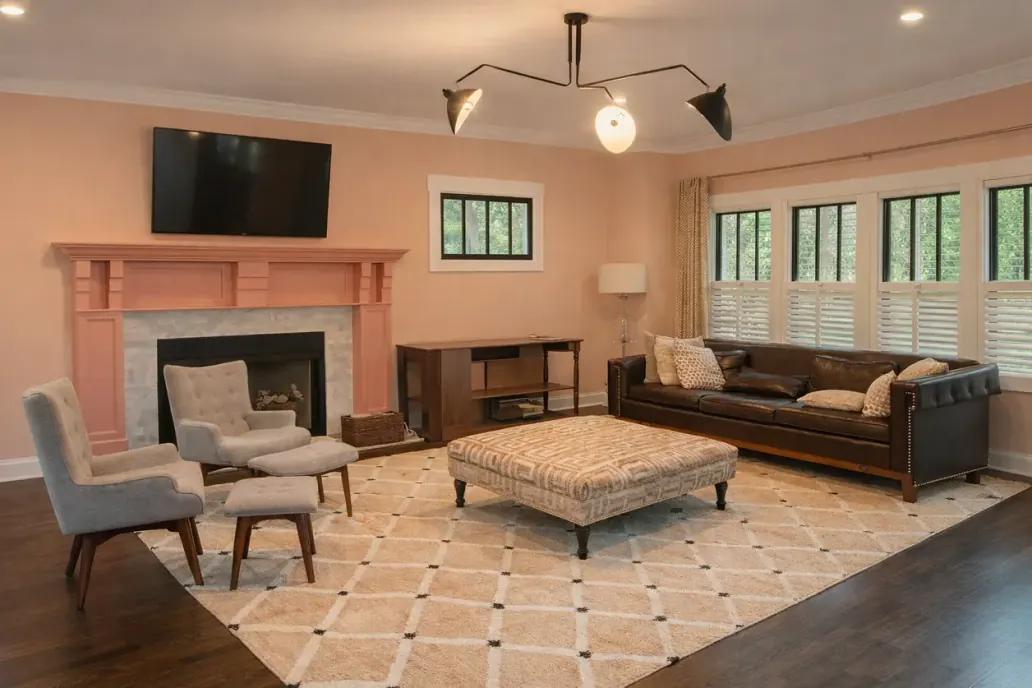 Illustrative living room in a warm peach tone, a step in our interior painting process for Bellevue homes